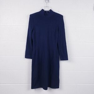 St. John Santana Knit Sheath Dress Long Sleeve Mock Neck Navy Blue Size 8